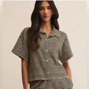 Z SUPPLY monaco crochet button up top in black